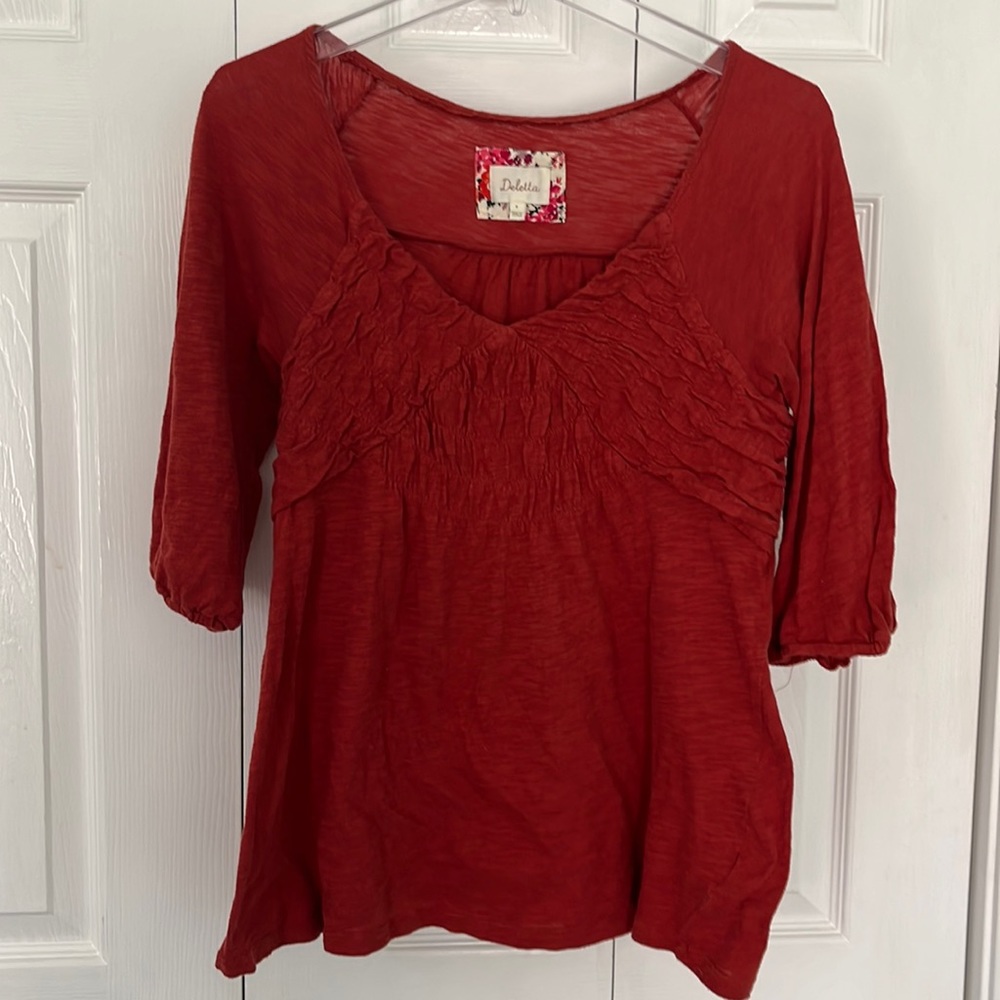 Anthropologie Deletta 100% cotton ruched top size medium